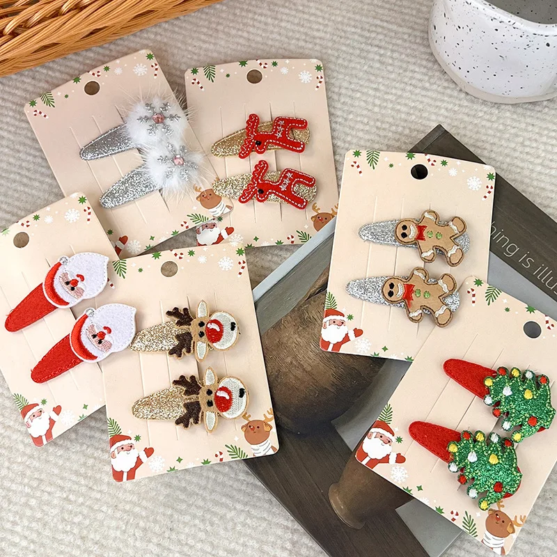 2pcs/set Wholesale Baby Girls Christmas Hair Accessories Christmas Glitter Bow Hair Clips Accessories For Kids Hair Accessories