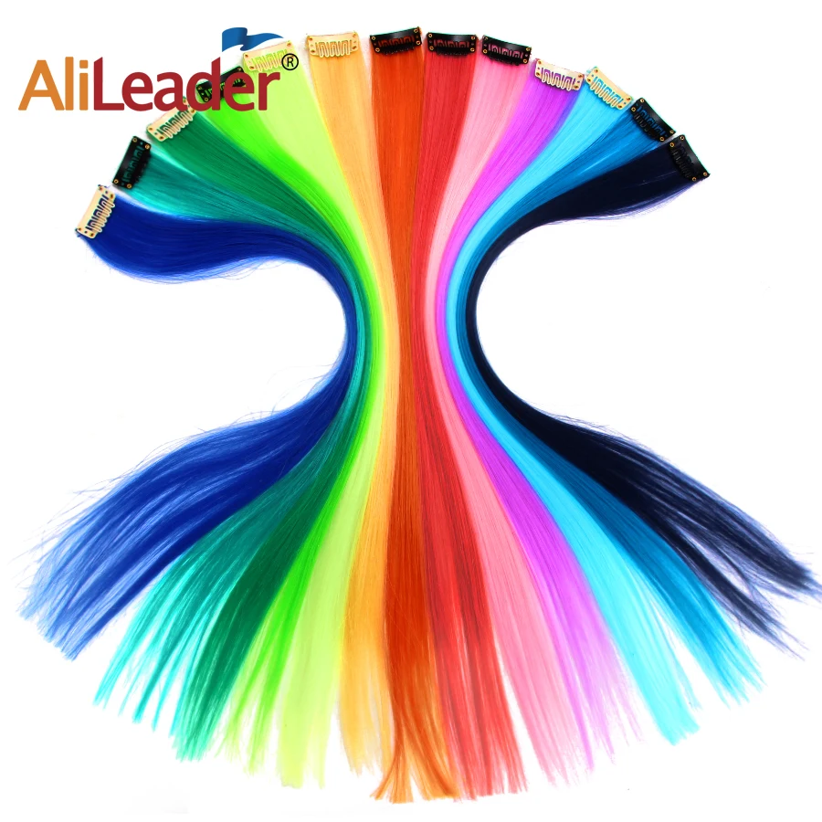 Alileader High Quality Colorful 57 Colors Extension Hair Long Straight Synthetic One Clip In Hair Extensions