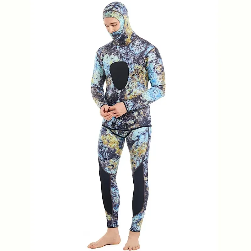 Hooded Camouflage 3MM Two-piece Neoprene Wetsuit For Scuba Diving Swimming Underwater Hunting Wetsuit Keeps Warm And Cold