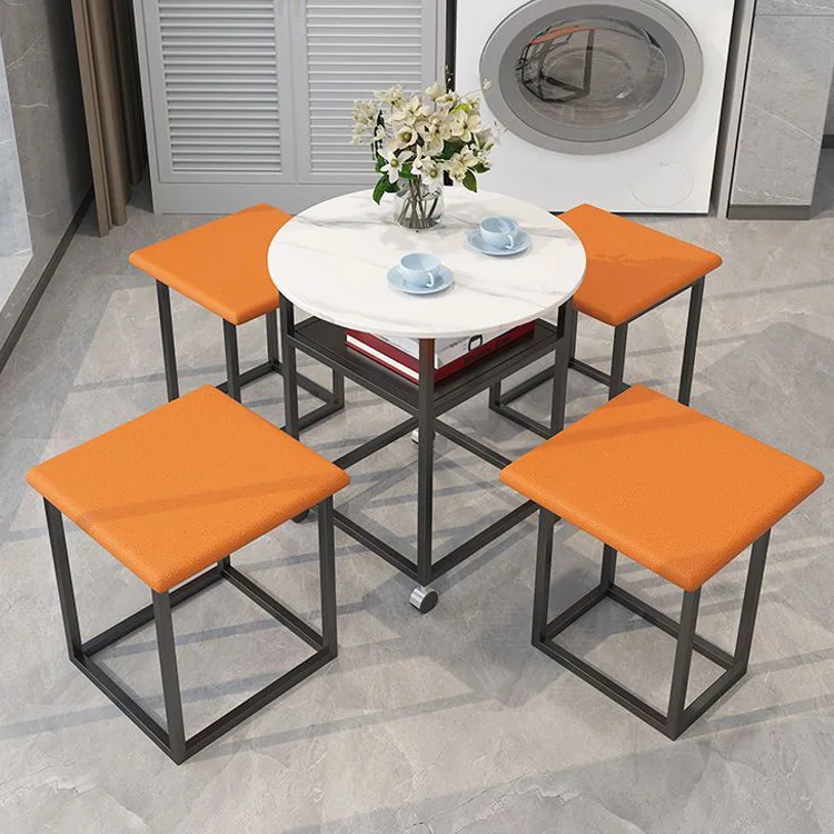 Home Living Room Office Sofa Side Table Set Multi 5 in 1 Marble/MDF Table Top Leather Fabric Tea Coffee End Table with Stool