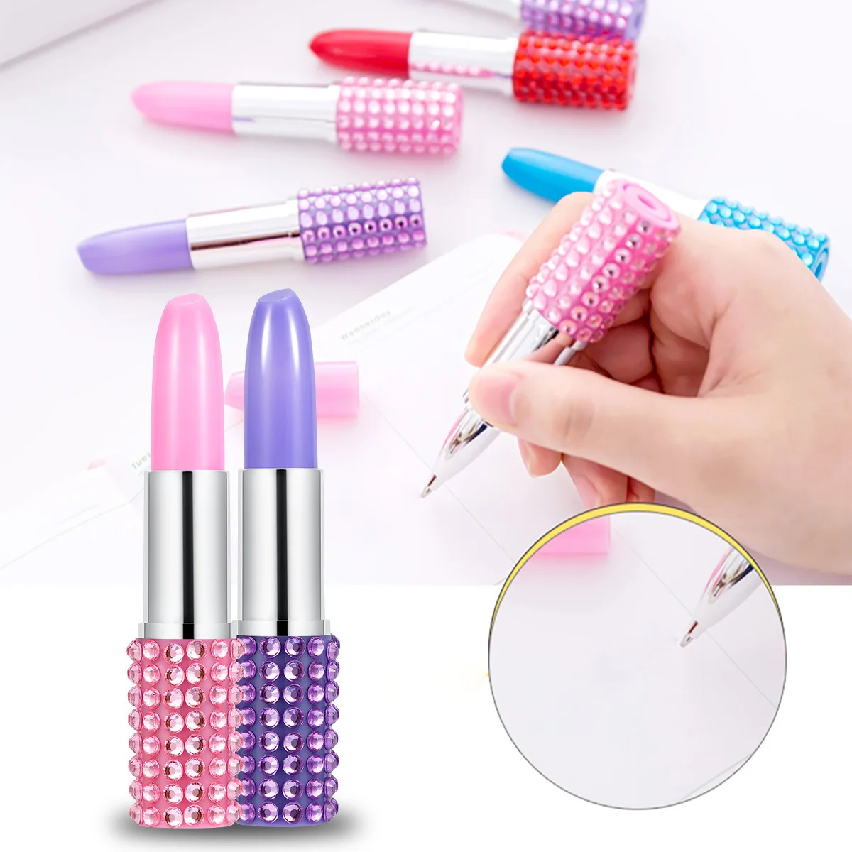 China Manufacturer Fancy Ballpoint Pen Colorful Novelty Mini Crystal Lipstick Pen For Gift