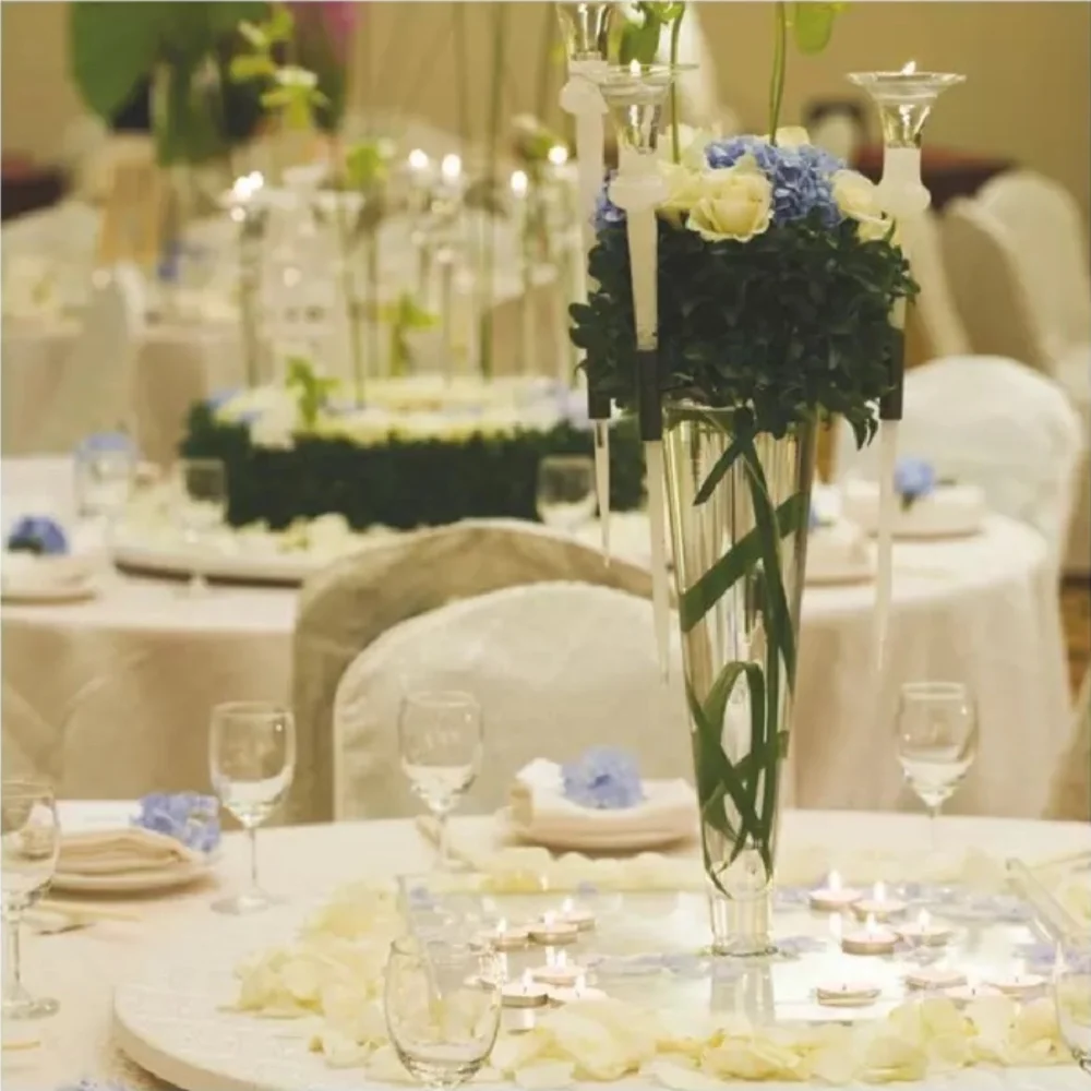 Aeofa Transparent glass vase conical Wedding Guide Table Vase goblet hydroponic vase