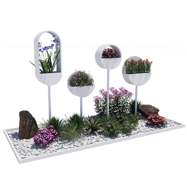 Galvanized Steel street flower planter rock on the road and the roadside for garden