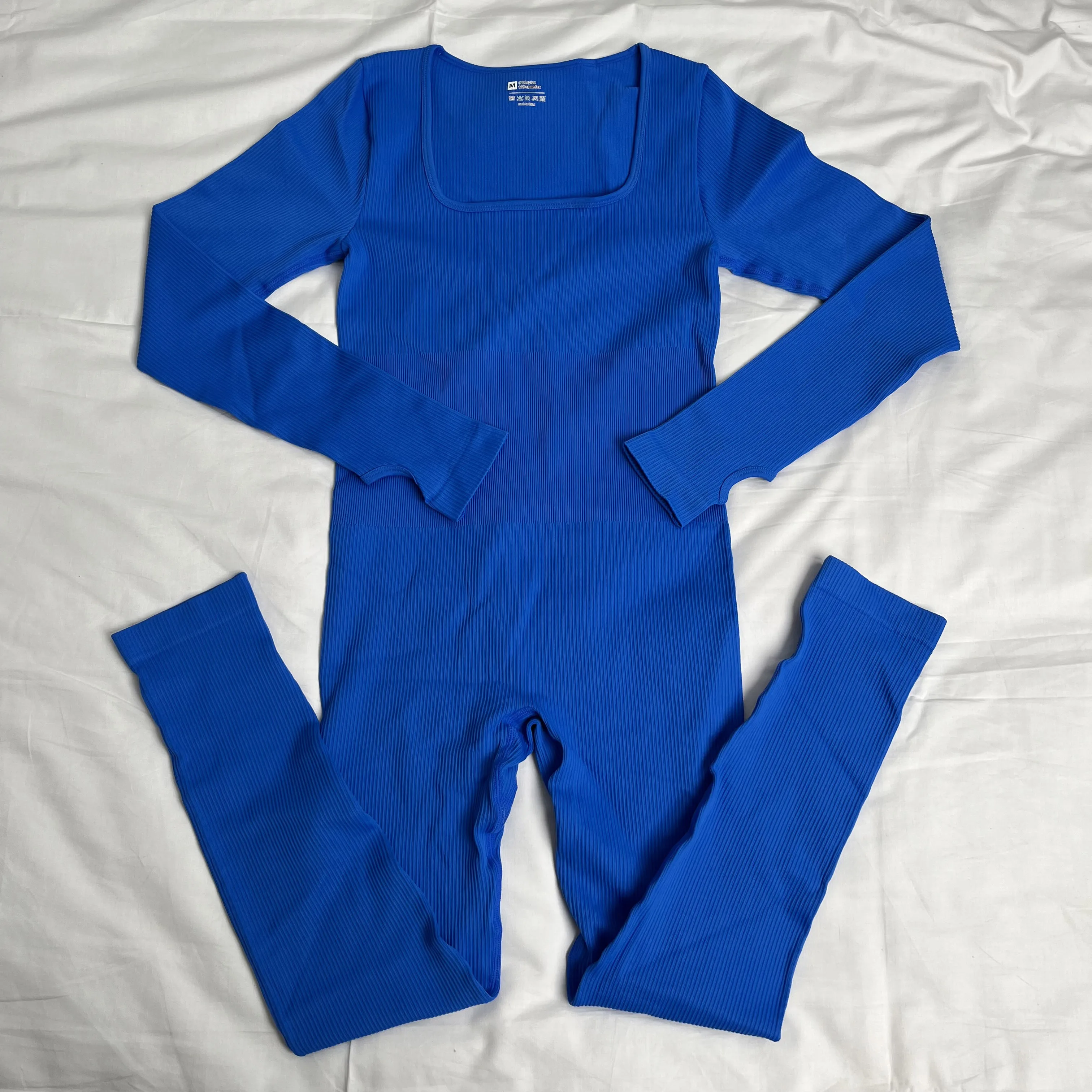 Hot Selling Square Shaped Neck Gym Apparel Long Sleeved Legging Jumpsuit