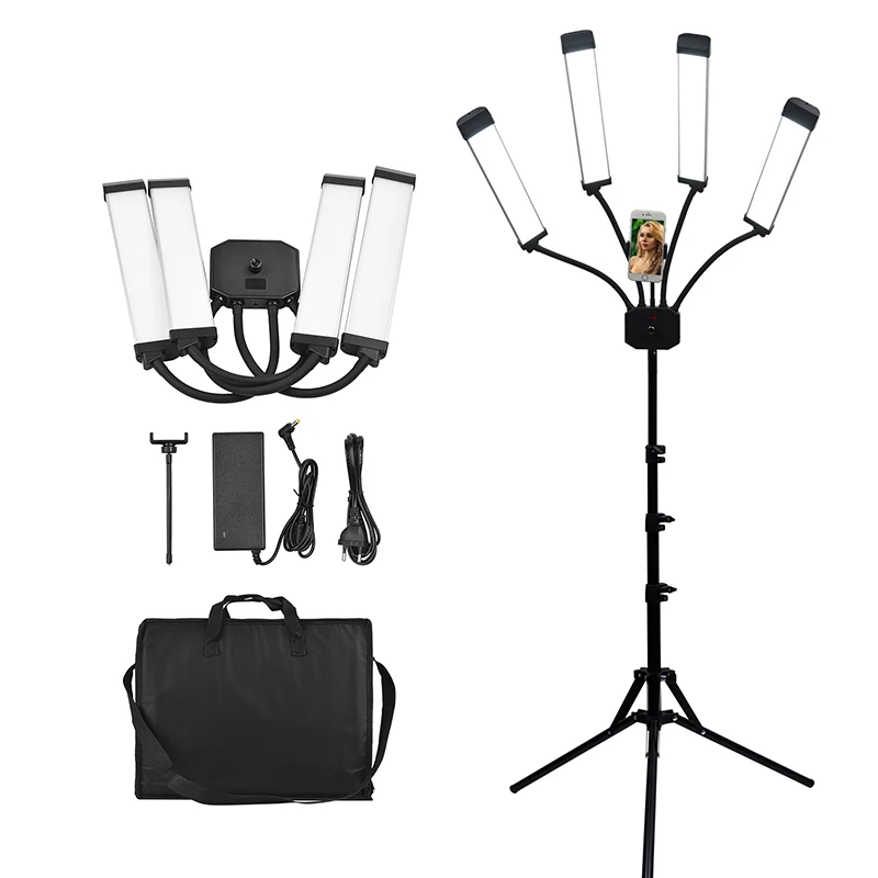 Fill Light LED 4 Arms Light with Tripod Stand Makeup Live Youtube Video Photography Eyelash Tattoo 4 Light