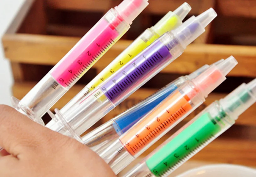 Креативный маркер-ручка в форме цветного шприца, рекламный маркер-ручка, канцелярские принадлежности для украшения дневника