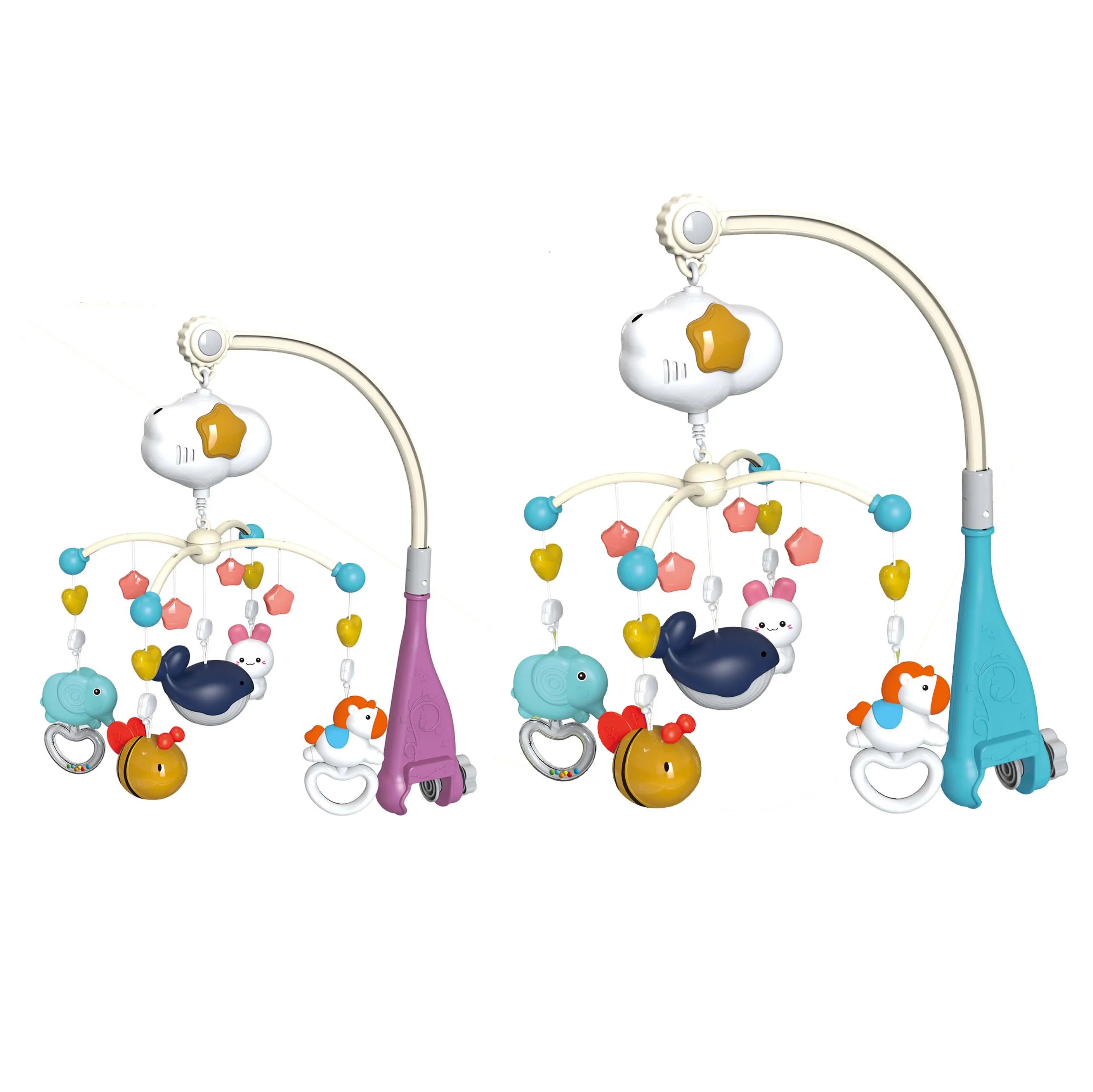 2024 Baby hot sale cloud music sleeping bed bell toy cartoon animal projection hanging mobile crib rattle toy