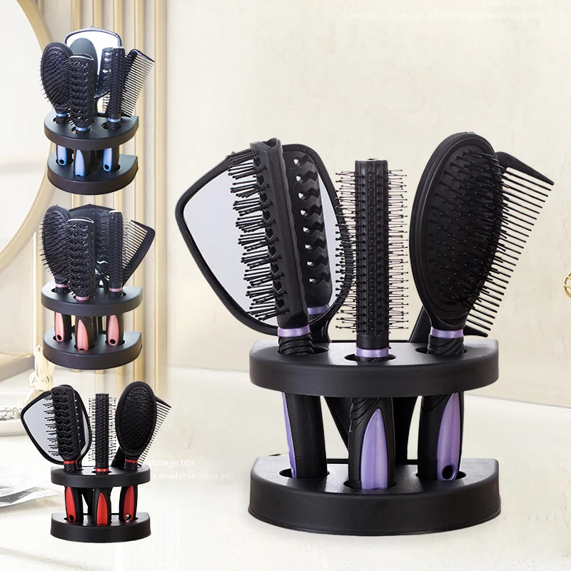 Mirror Round Comb Combination Complete Set of 5-Piece Styling Comb Set Home Air Large Roll Male and Female Hair Combs Set