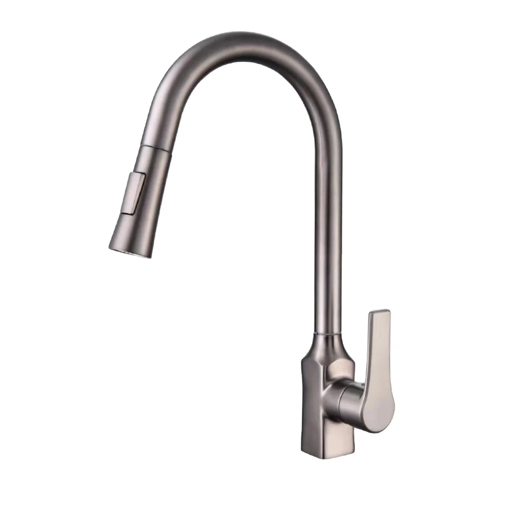 Gun Gray All-Copper Pull-Out Hot & Cold Water Universal Rotary Sink Faucet Kitchen Made Brass Laundry Basin Washing Basin Tap