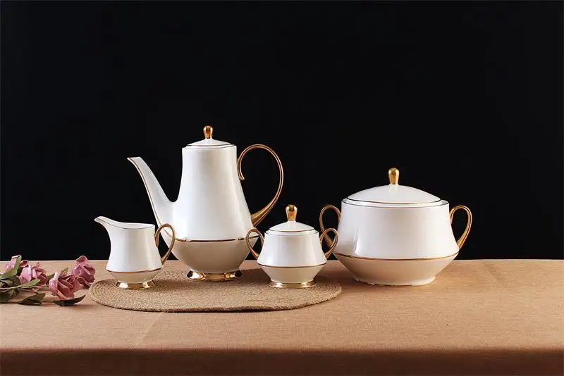 66 pcs real gold rim wholesale bone china plates and dinner set OEM & ODM homeware serving dish  plates ceramic  takmi yemek