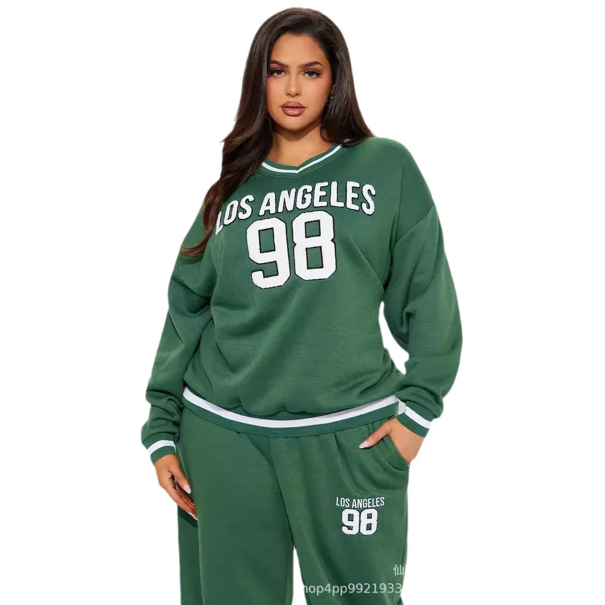 X16061C women New Letter Print Loose Sports Sweater Suit
