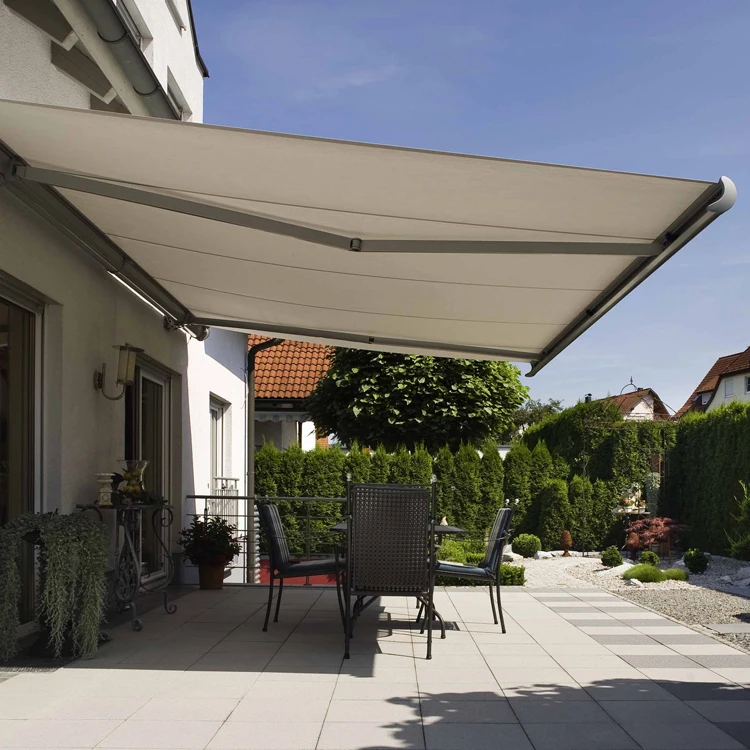 220V Electric Retractable Sunshade Canopy Aluminum Alloy Deck Awning with Side Wall Railing Acrylic Sail Material Big Awning
