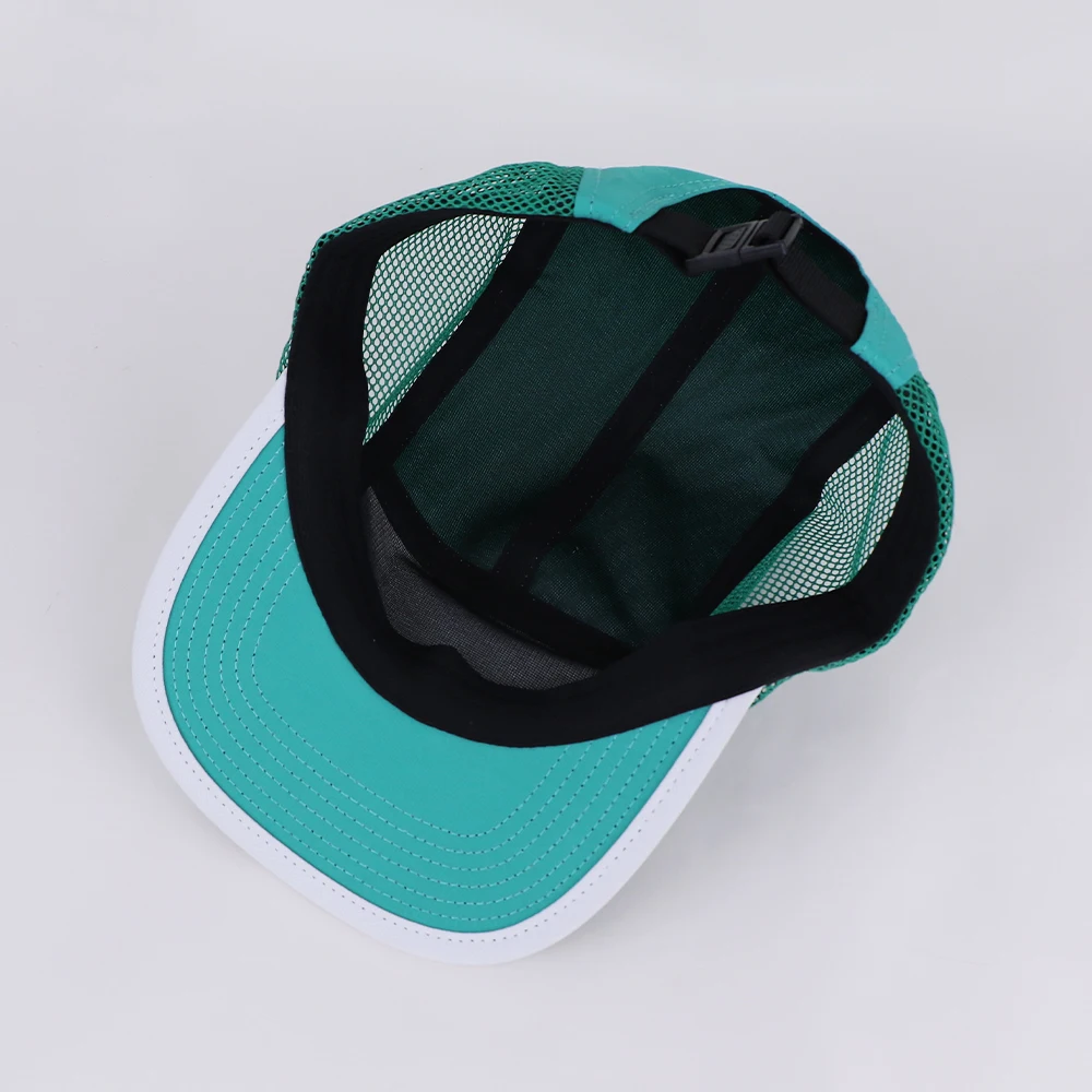 custom logo wholesale nylon polyester mesh print logo 5 panels hat running camp caps