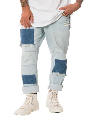 Patch Denim Jeans Ripped Pants High Street Hip Hot Men Jeans Print New Men Boy Monkey Casual Quantity Cotton Spandex Pocket Fade