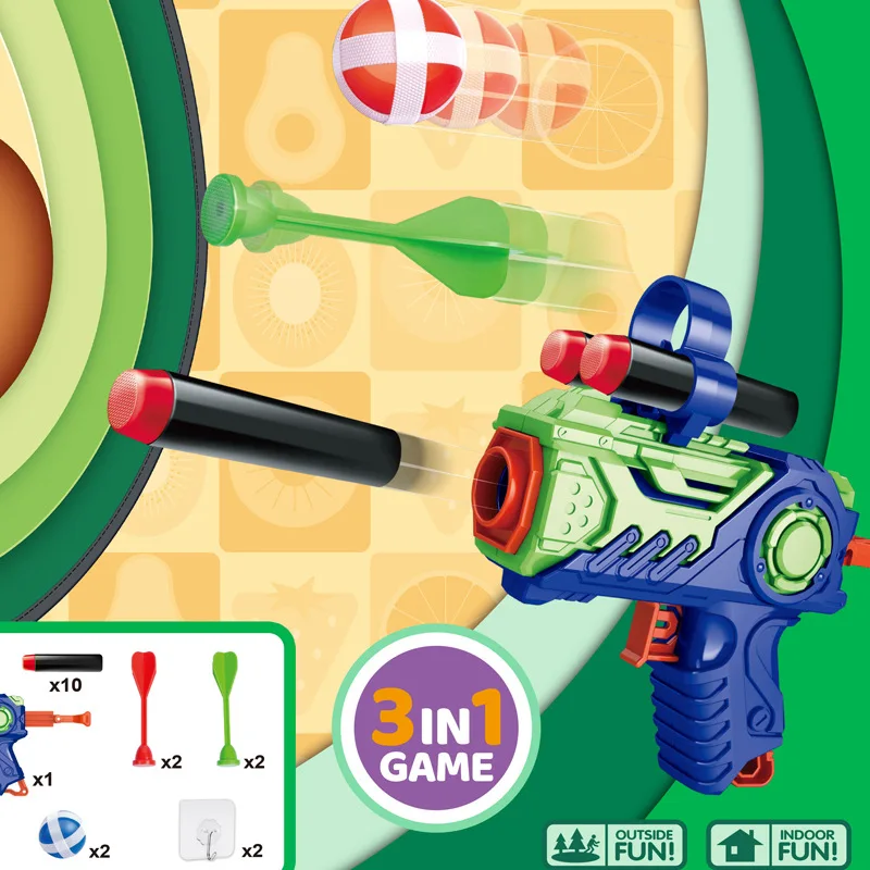 Children cartoon animal shark dart board with gun toy sticky ball target shooting game sports toys For Kids