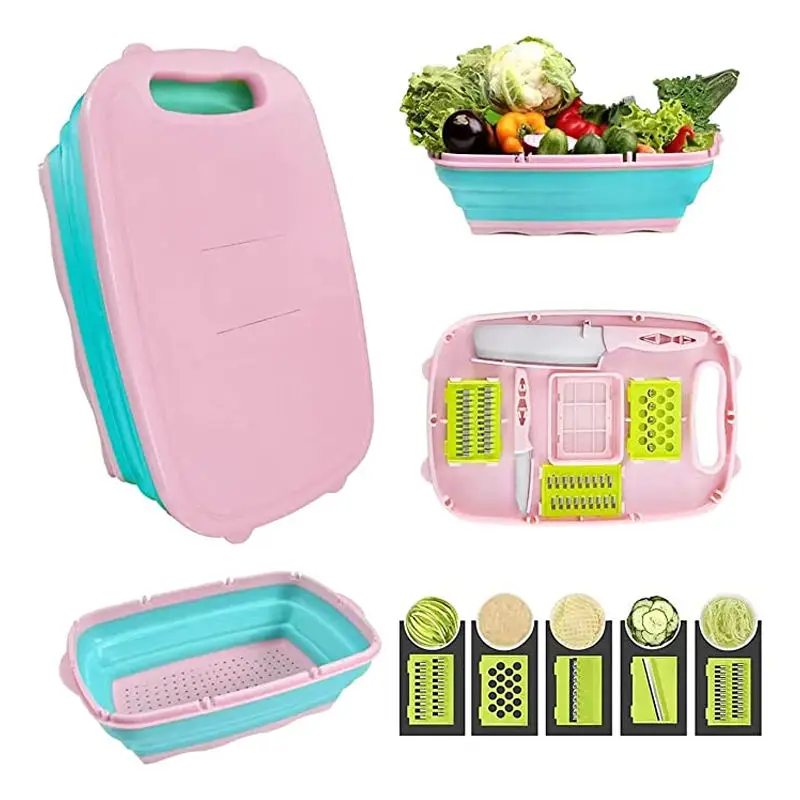 Multifunctional Foldable Chopping Board bloques para cortar Plastic Collapsible Cutting Board with Colander