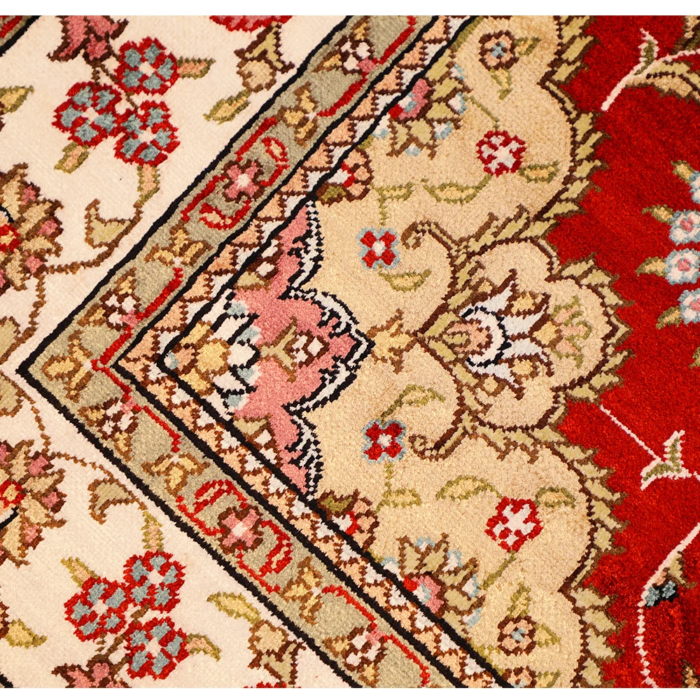 Yuxiang 3x5ft Red Rose Pattern Hand Knotted Silk Carpet 100% Natural Tabriz Rug Handmade Persian Carpet