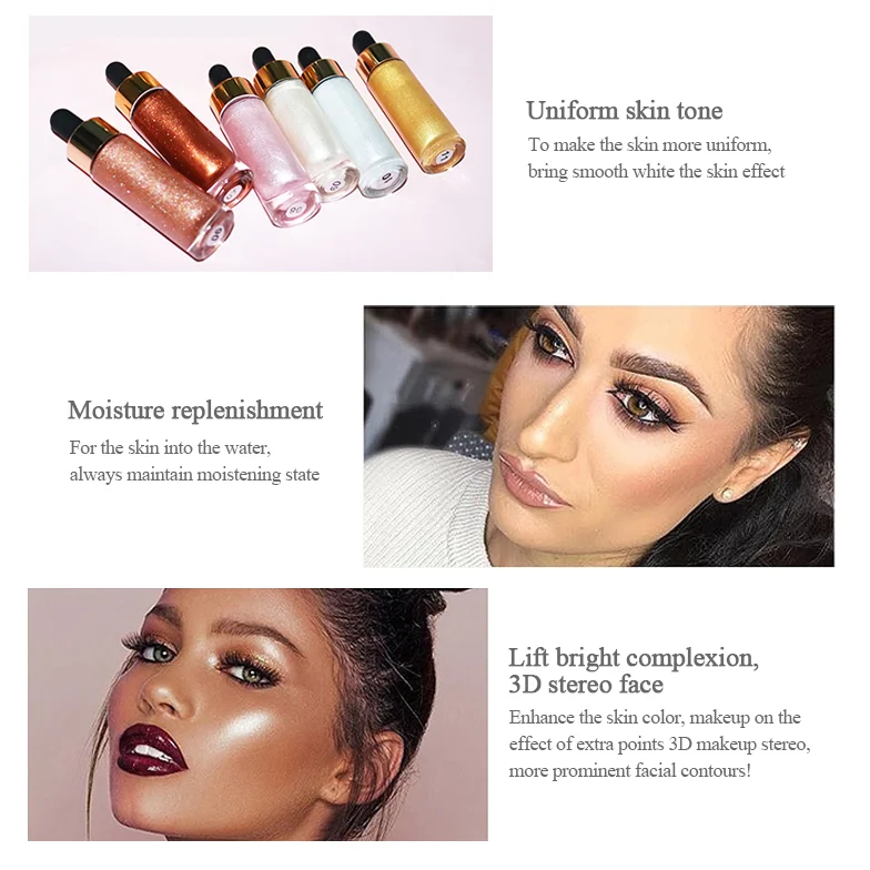 OEM Velvet Touch Skin Face Body Luminizer Shimmer Shine Makeup Highlighter Foundation Liquid