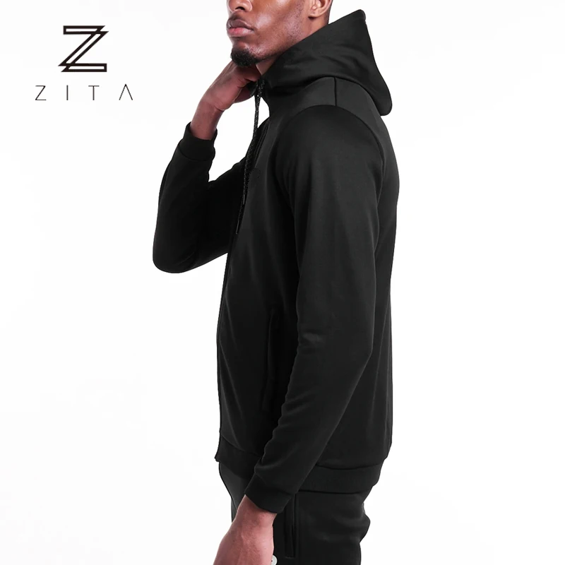 Street Wear Custom Made Plain Zip Up Hoodie Black 100% Cotton Zip Up Mens Gym Clothing Blank Zipper Hoodies