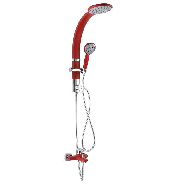 HL-2417R modern red wall mounted  multi-function waterfall shower panel with LED for bathroom