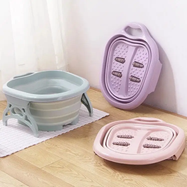 Foldable Portable Bathtub Plain Foaming Foot Soaking Bucket Massage Collapsible Footbath Basin with Lid