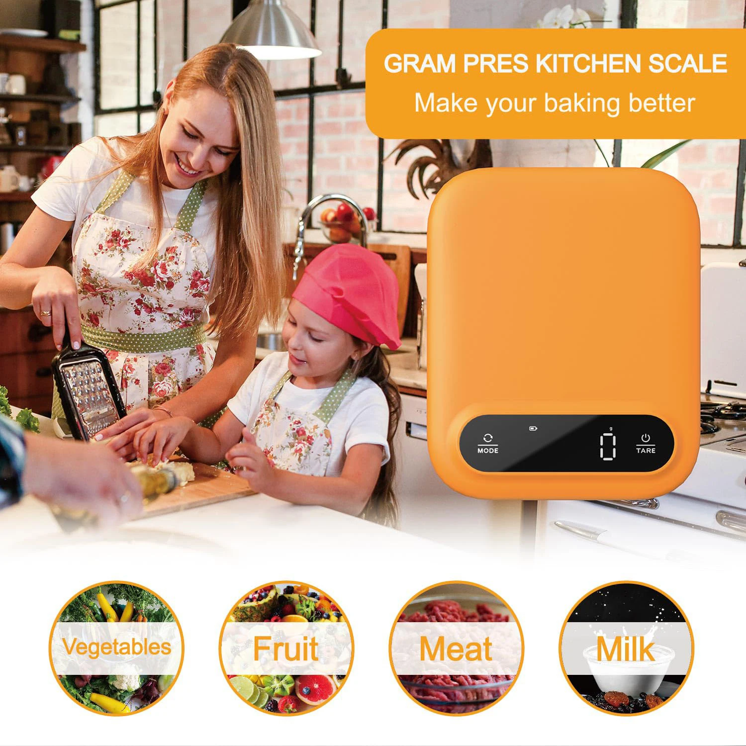 2024 Hot Selling Household Digital Kitchen Food Scale 5KgX1g LED Display Tare Function for Small Space Weight Measuring
