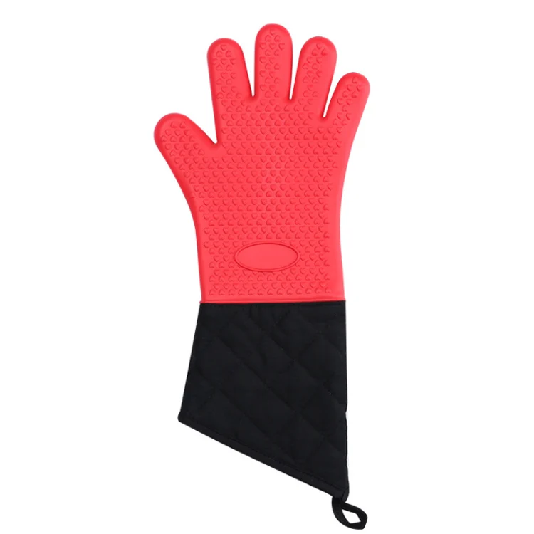 Heart Shape Design Kitchen Cooking Gloves Heat Resistant Pot Holder Large Silicone BBQ Grill Gloves With Cotton LIner