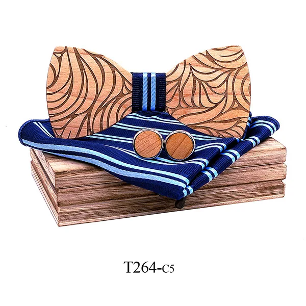 2019 New arrival Wood Bowtie+Handkerchief+Cufflinks Sets Marriage Groom Wooden Bow Tie Bowknots Wedding Christmas