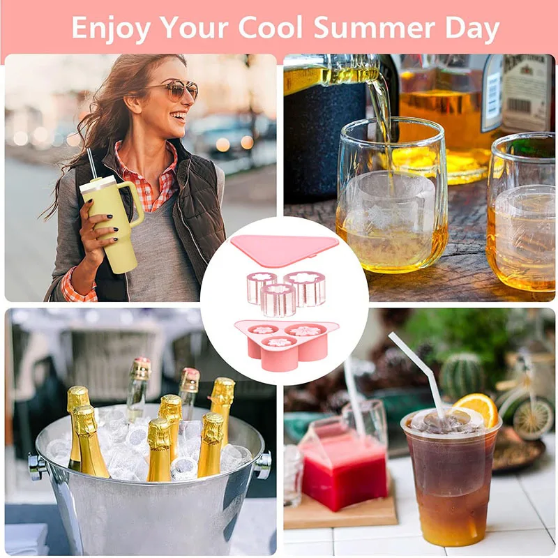 Creative Ice Cube Silicone Mold Tray With Cover Large 3d Cylinder Triangle Shape Silicone Ice Cube Mold For Stanley Cup