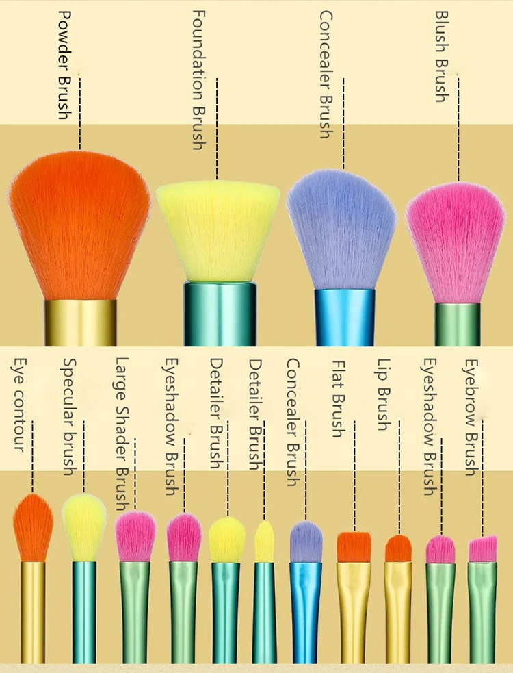Private Label 15pcs Color Makeup Bush For Makeup