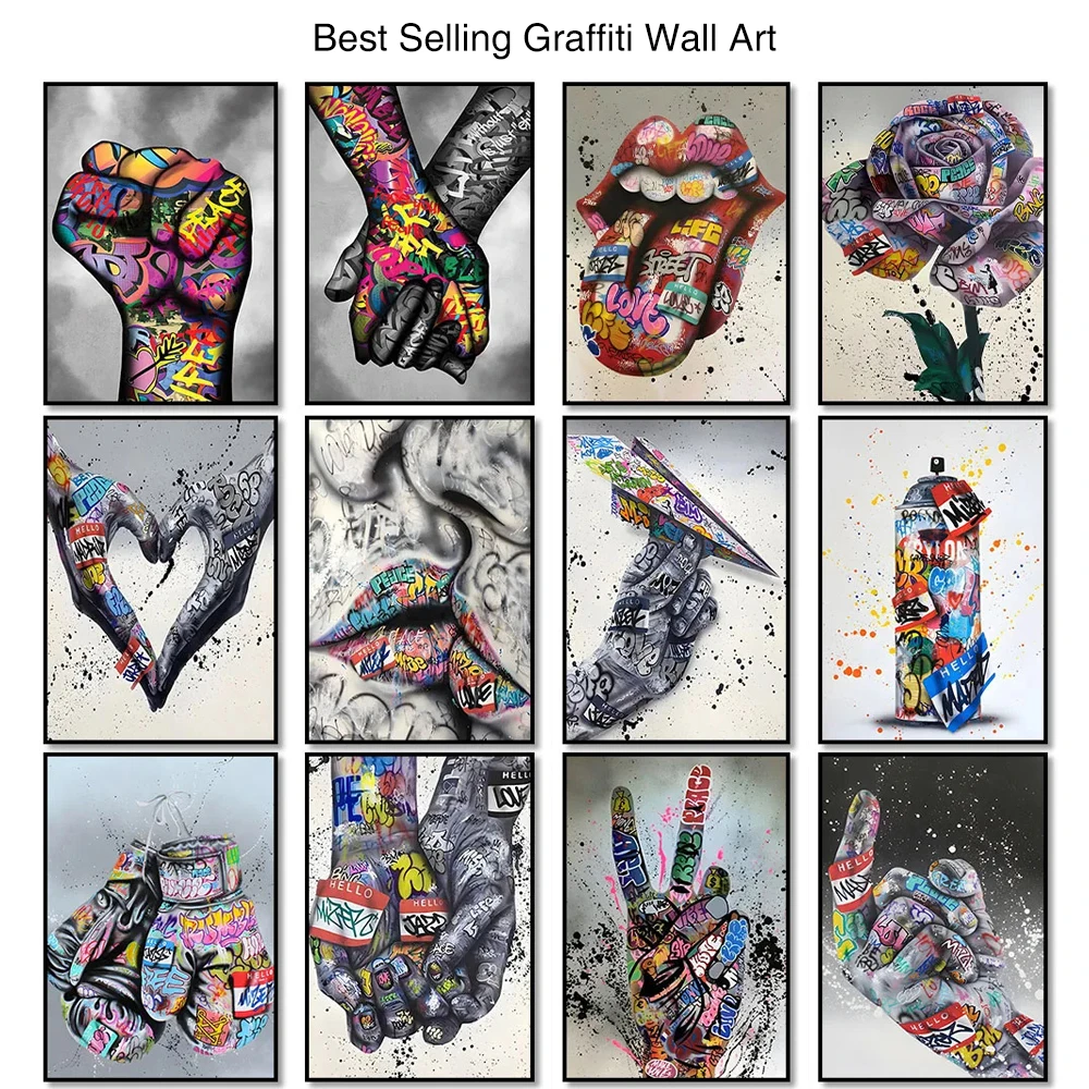 Bedroom Decor Hand Gesture Canvas Print Graffiti Wall Art Love Abstract Romantic Street Pop Art Painting