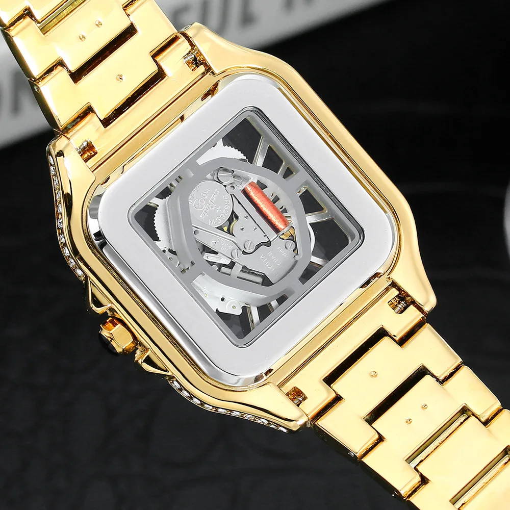 New trendy design double-sided transparent hollow out diamond hip-hop Japanese quartz movement missfox watches for men party