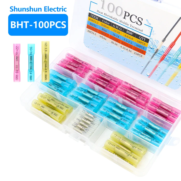 Marine grade Heat shrink butt connector 100 Pcs Heat Shrink Wire Connectors Kit waterproof heat solder seal