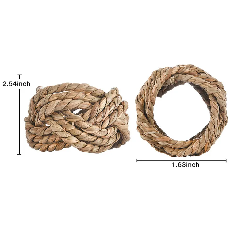 Handmade Rustic Water Hyacinth Woven Napkin Ring Decorative Dining Hemp Napkin Holders for Wedding Party Christmas Table