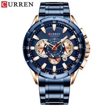 Curren 8363 Mens Military Army Stainless Steel Chronograph Watches 3ATM Waterproof Multifunctional Luxury Brand Wrist Watches