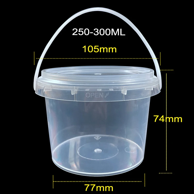 Transparent plastic barrel PP material Disdisposable packaging bucket Customizable for the logo 300ml