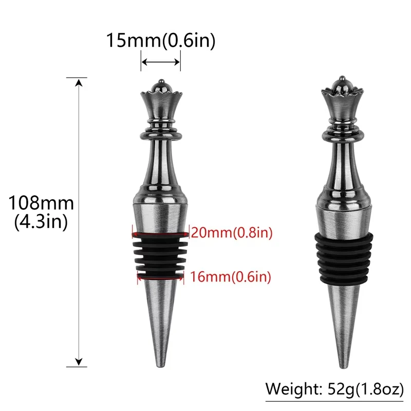 Custom Portable Wine Stopper Chess Queen Design Wine Accessories Gift Champagne Saver Stoppers Metal Zinc Alloy Wine Stopper