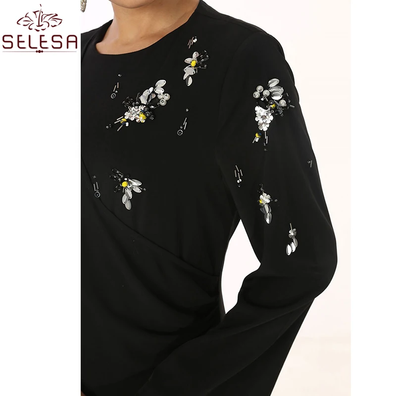 Yellow Glitter Pleated Kaftans Muslim Women Maxi Dress Jilbabs Muslim