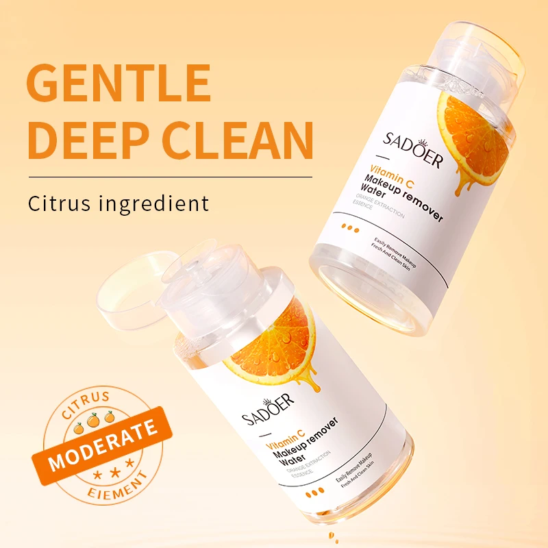 SADOER Facial Vitamin C Makeup Remover Makeup Cleanser Mineral Pump Head 2 in 1 Face Lip Eyelash Cleansing Makeup Removing Water