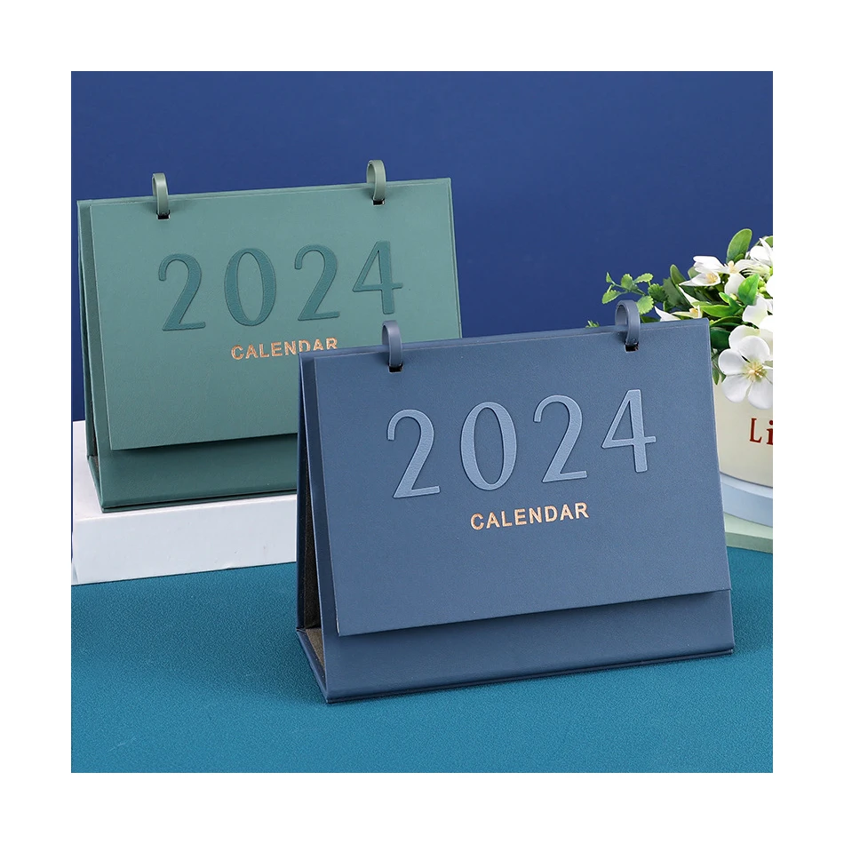 Небольшой кожаный Настольный календарь 2024-2025 с металлическим кольцом ежемесячный для домашнего офиса