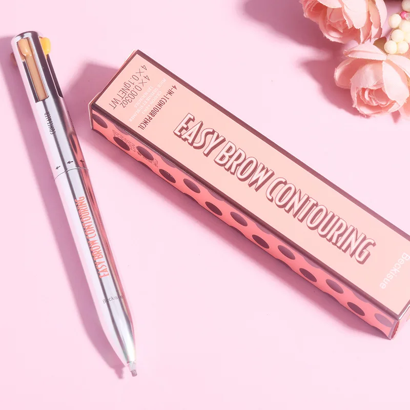HM151Beckisue 4 In1 Ballpoint Pen Eyebrow Pencil 4 Colors Inside Brow Contour Highlighter Eyebrow Pen Eyebrows Eye Brow Pencil