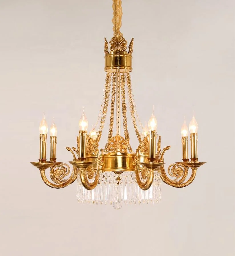 European Royal Luxury Golden Crystal lamp popular Decoration Candle Design Pendant Lamp Hotel Home Living Room Fancy Chandelier