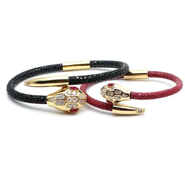 Luxury leather bracelets for women 2024 fashion charm snake head bracelet stingray leather bracelet for man women