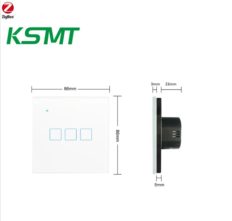 Ksmt 86 EU Standard zigbee mini switch 3 gang1 way tempered glass panel touch light switch zigbee remote switch