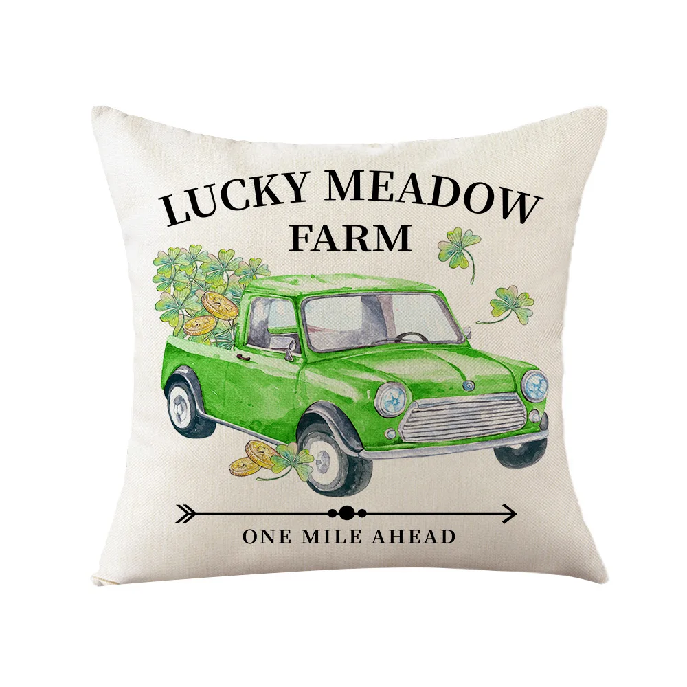 St. Patrick Day Gift Cushion Cover Good Luck Clover Wreath Linen Decorative Pillowcases