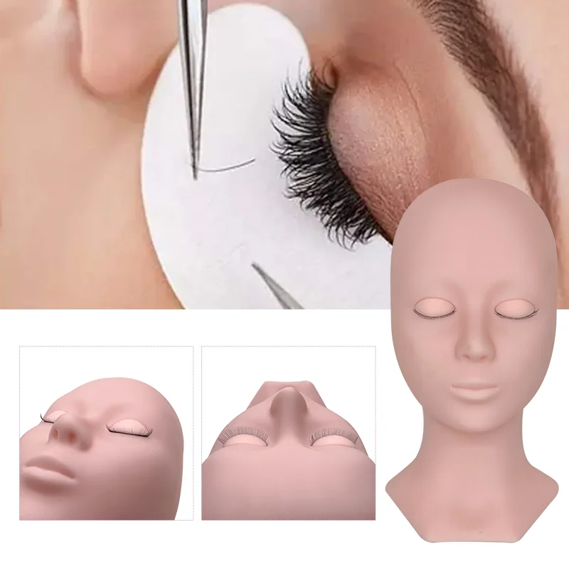 Silicone Training Flat Mannequin Head With 4 Pairs Removable Eyelid For Eyelashes