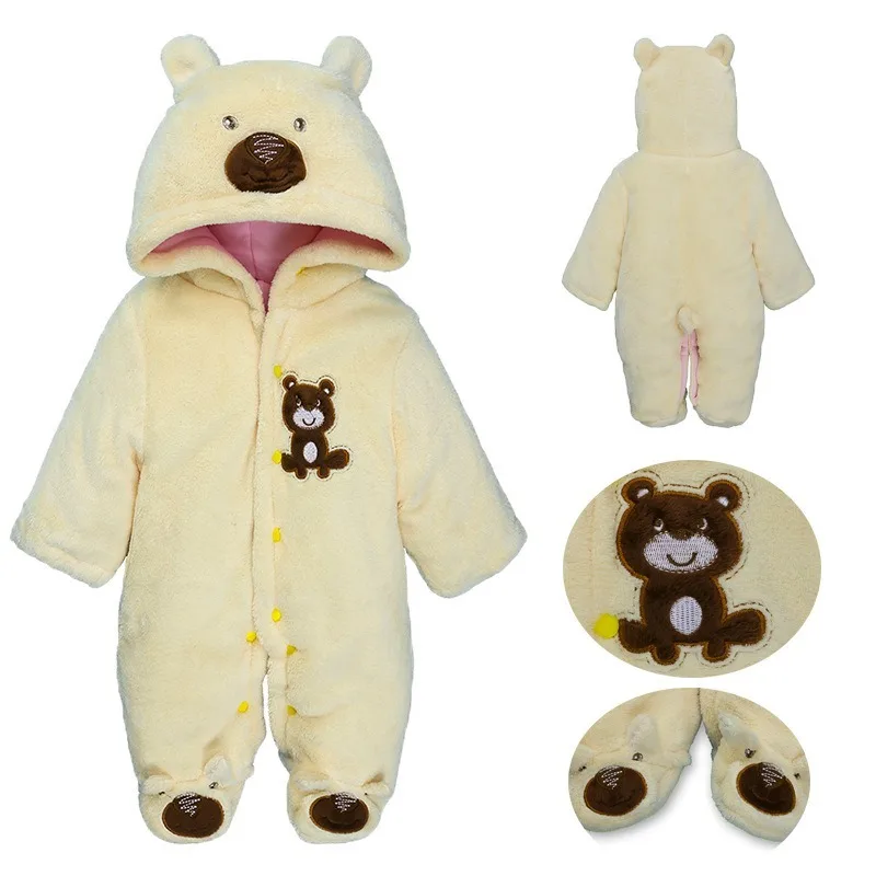 Осенне-зимняя одежда для новорожденных, плотный цельный комбинезон из кораллового флиса с мультяшным рисунком для мальчиков, одежда для скалолазания