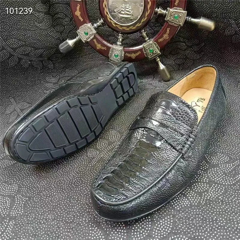 Мужские классические мокасины из натуральной кожи страуса