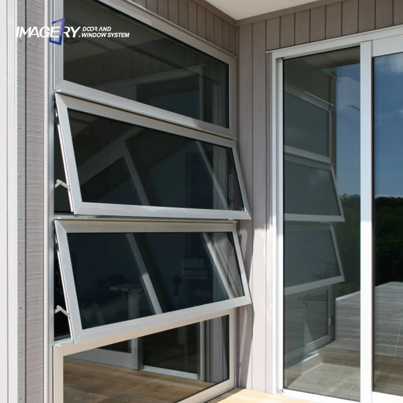 High quality modern design double glazed glass large commercial aluminum awning windows with screen for sale