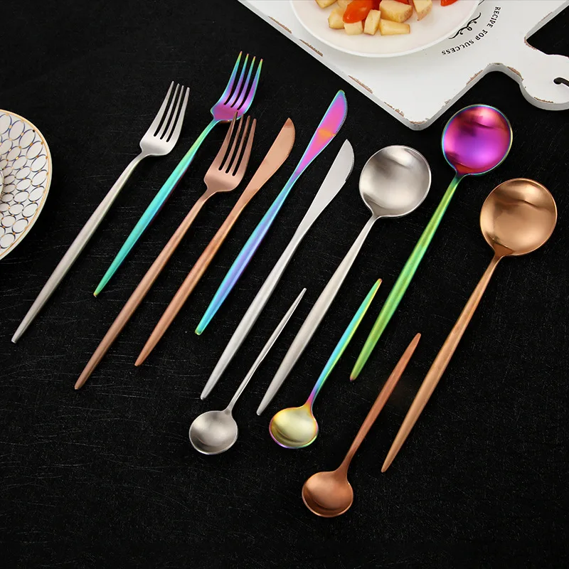 Custom Titanium plated gold flatware, black flatware gold cutlery stainless steel wedding cutlery set